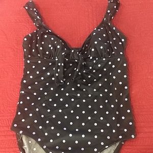 One piece black with baby blue pokadots!